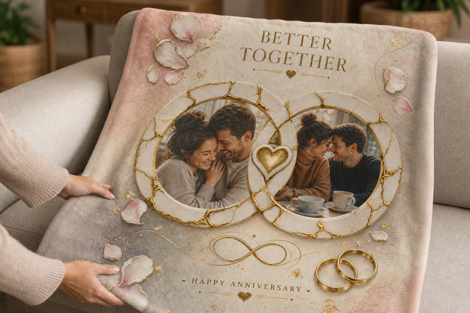 Personalization detail on a anniversary blanket