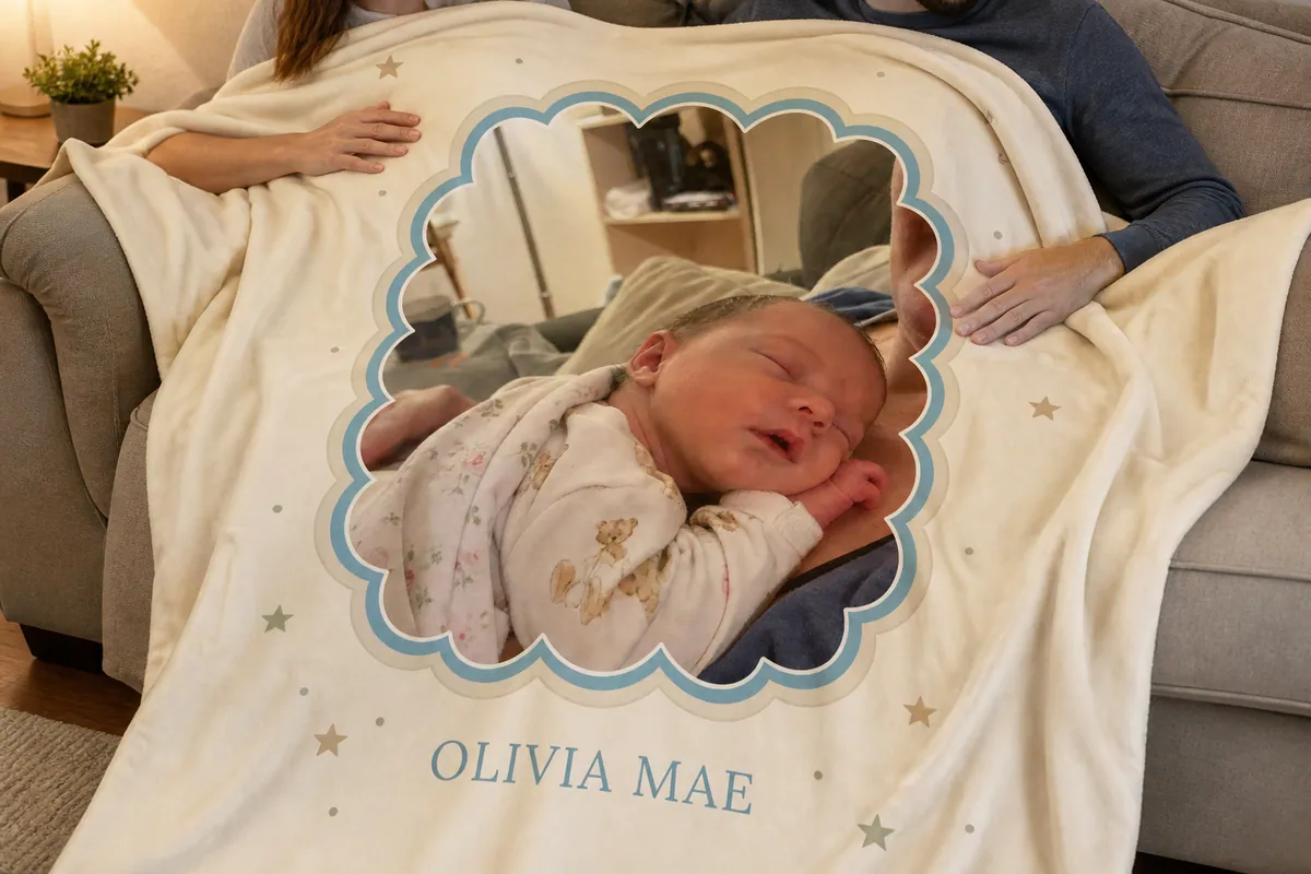 Personalization detail on a baby blanket