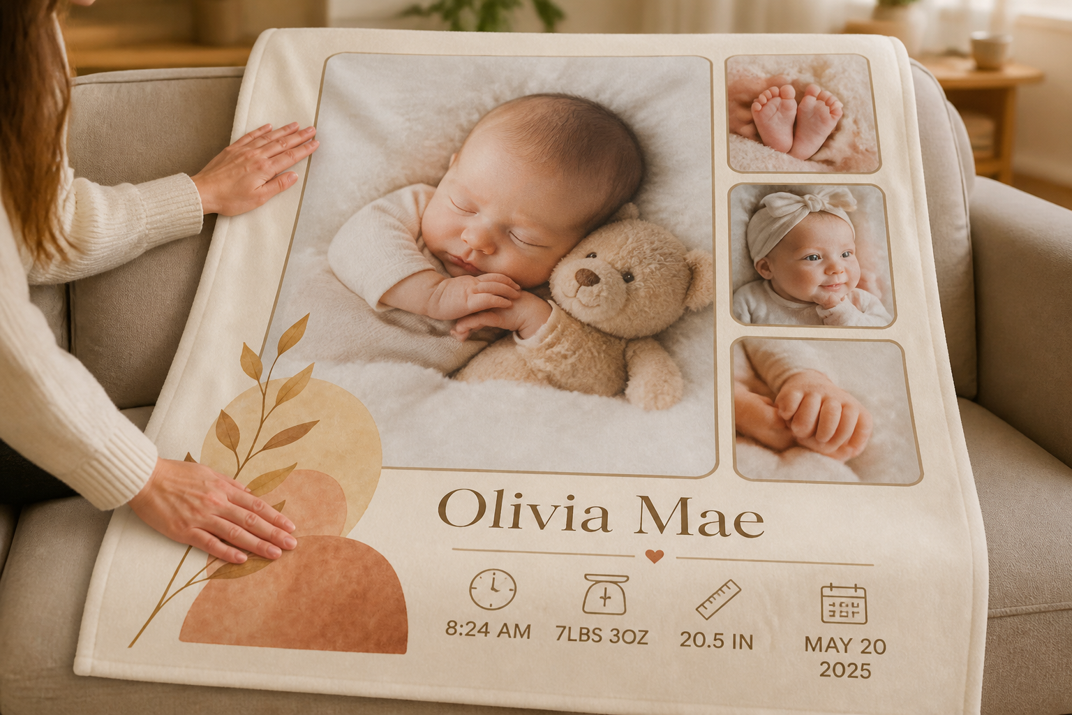 Personalization detail on a new baby blanket