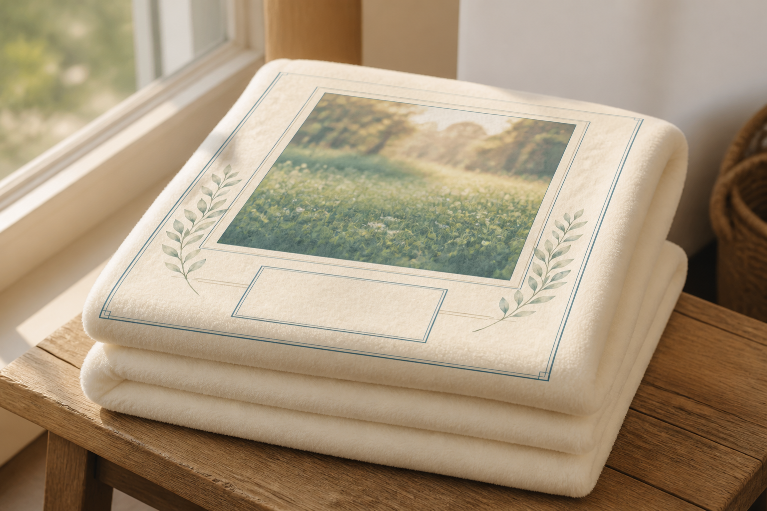 Personalized new baby blanket folded and ready
