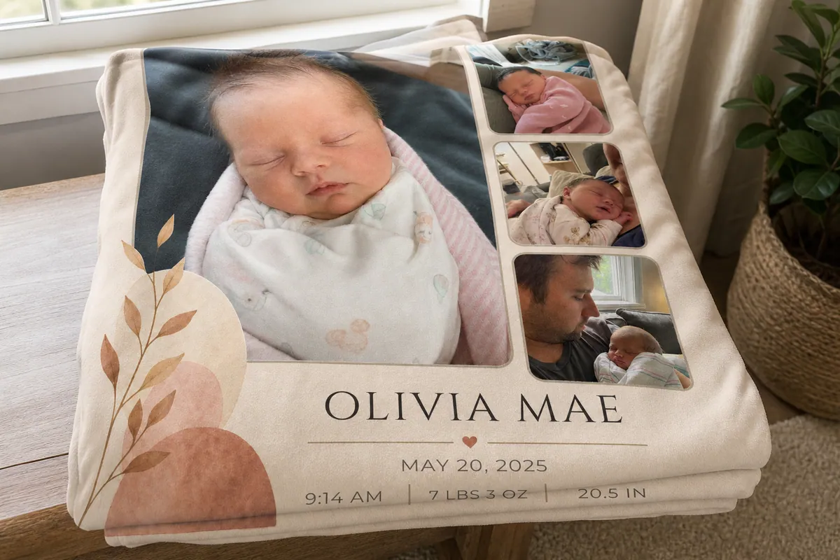 Personalized baby blanket folded and ready